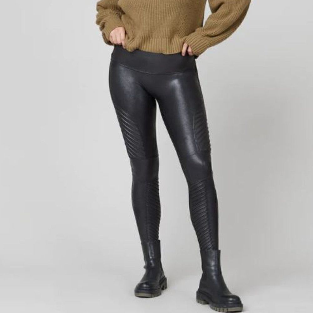 SPANX Faux Leather Moto Leggings Black Size Medium